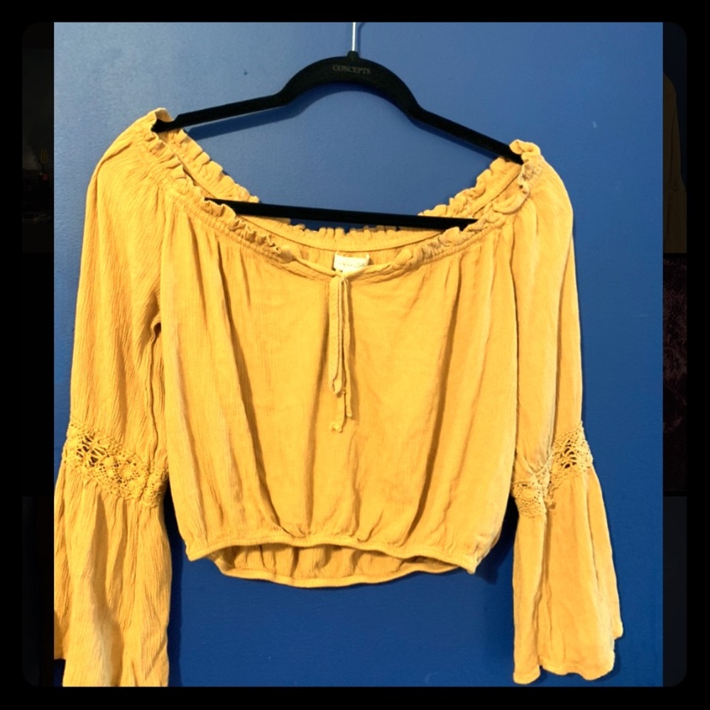🍯Active USA Boho Mustard Crop Blouse